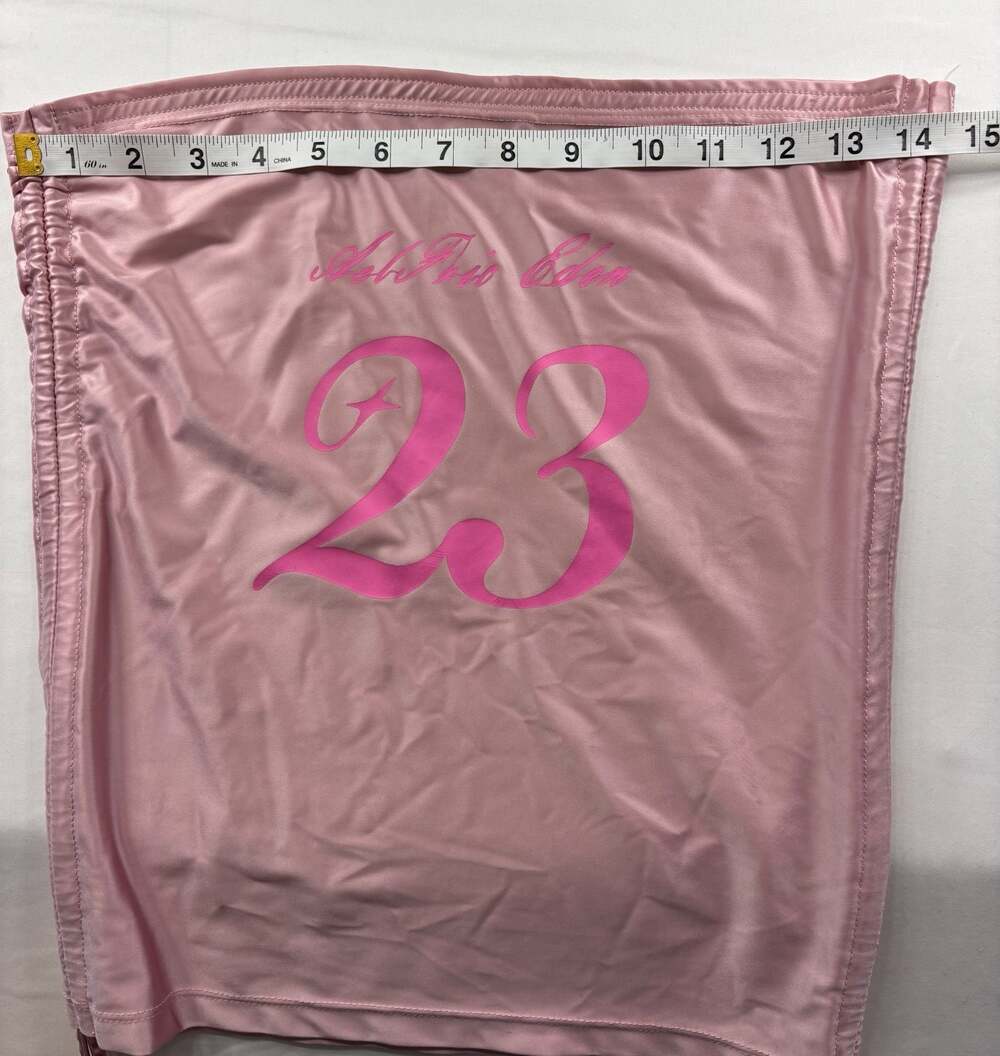 Ash Prio Eden Pink Satin Ruched Side Tube Top with 23 Print - Picture 5 of 7